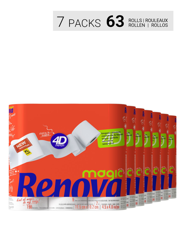 RENOVA Magic 4D Papier Toilette - Lot de 7 Paquets de 9 Rouleaux - Total:  63 Rouleaux