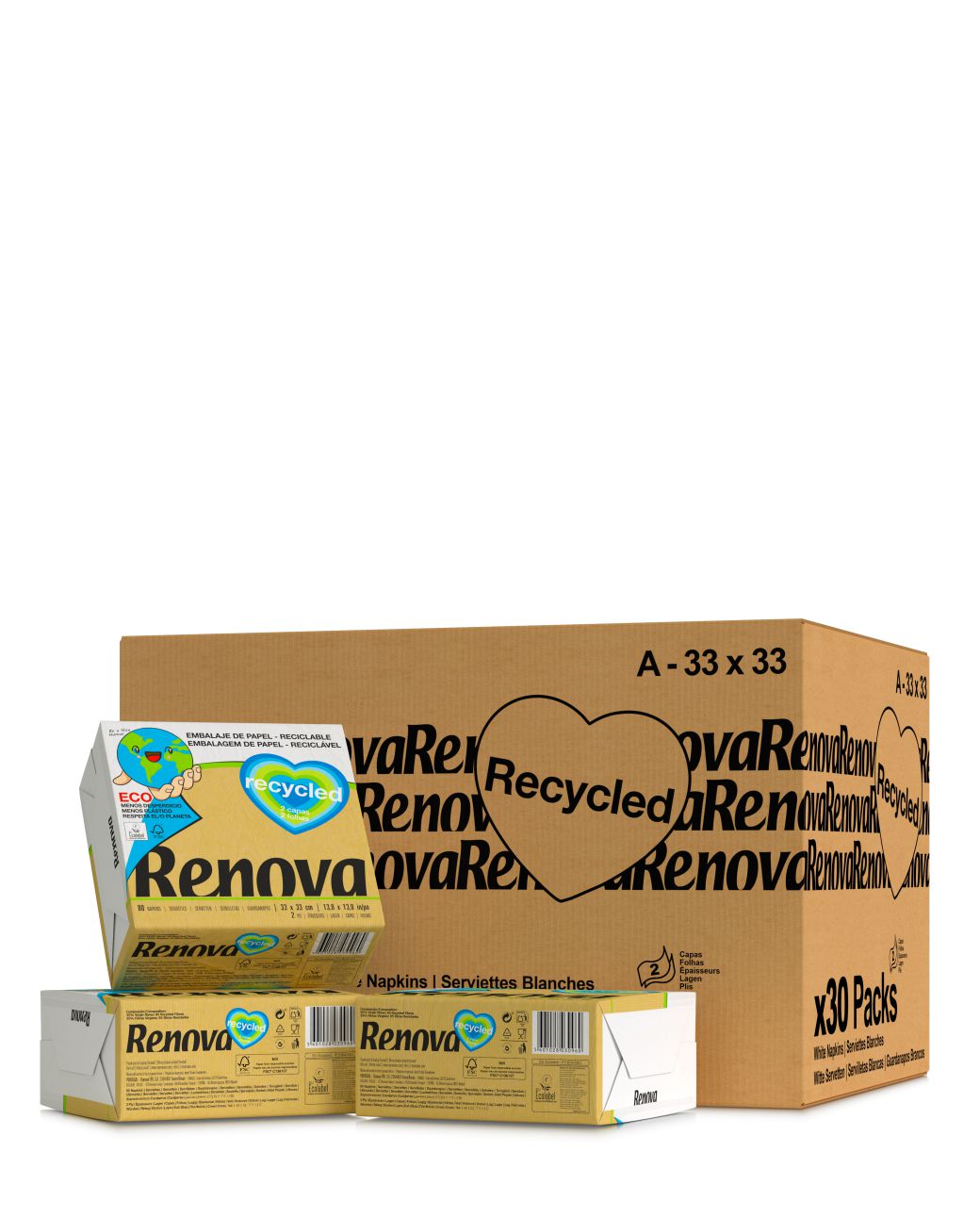 RENOVA | Servilletas Recycled 2 Capas x30 | Servilletas de Mesa